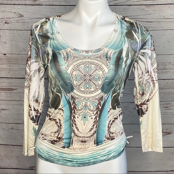 Wrangler Tops - Wrangler Scoopneck Embellished 3/4 Sleeve Top S